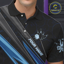Load image into Gallery viewer, Black And Blue Bowling Jersey For Men Custom Bowling Tournament Team Shirt Polo &amp; 1/4 Zip TDM5821