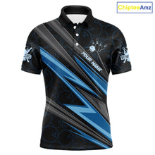 Load image into Gallery viewer, Black And Blue Bowling Jersey For Men Custom Bowling Tournament Team Shirt Polo &amp; 1/4 Zip TDM5821