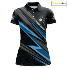 Load image into Gallery viewer, Black And Blue Bowling Jersey For Women Custom Bowling Tournament Team Shirt Polo &amp; 1/4 Zip TDM5821