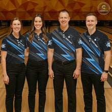Load image into Gallery viewer, Black And Blue Bowling Jersey For Women Custom Bowling Tournament Team Shirt Polo &amp; 1/4 Zip TDM5821