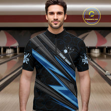 Load image into Gallery viewer, Black And Blue Bowling Jersey For Men Custom Bowling Tournament Team Shirt Polo &amp; 1/4 Zip TDM5821
