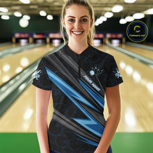 Load image into Gallery viewer, Black And Blue Bowling Jersey For Women Custom Bowling Tournament Team Shirt Polo &amp; 1/4 Zip TDM5821