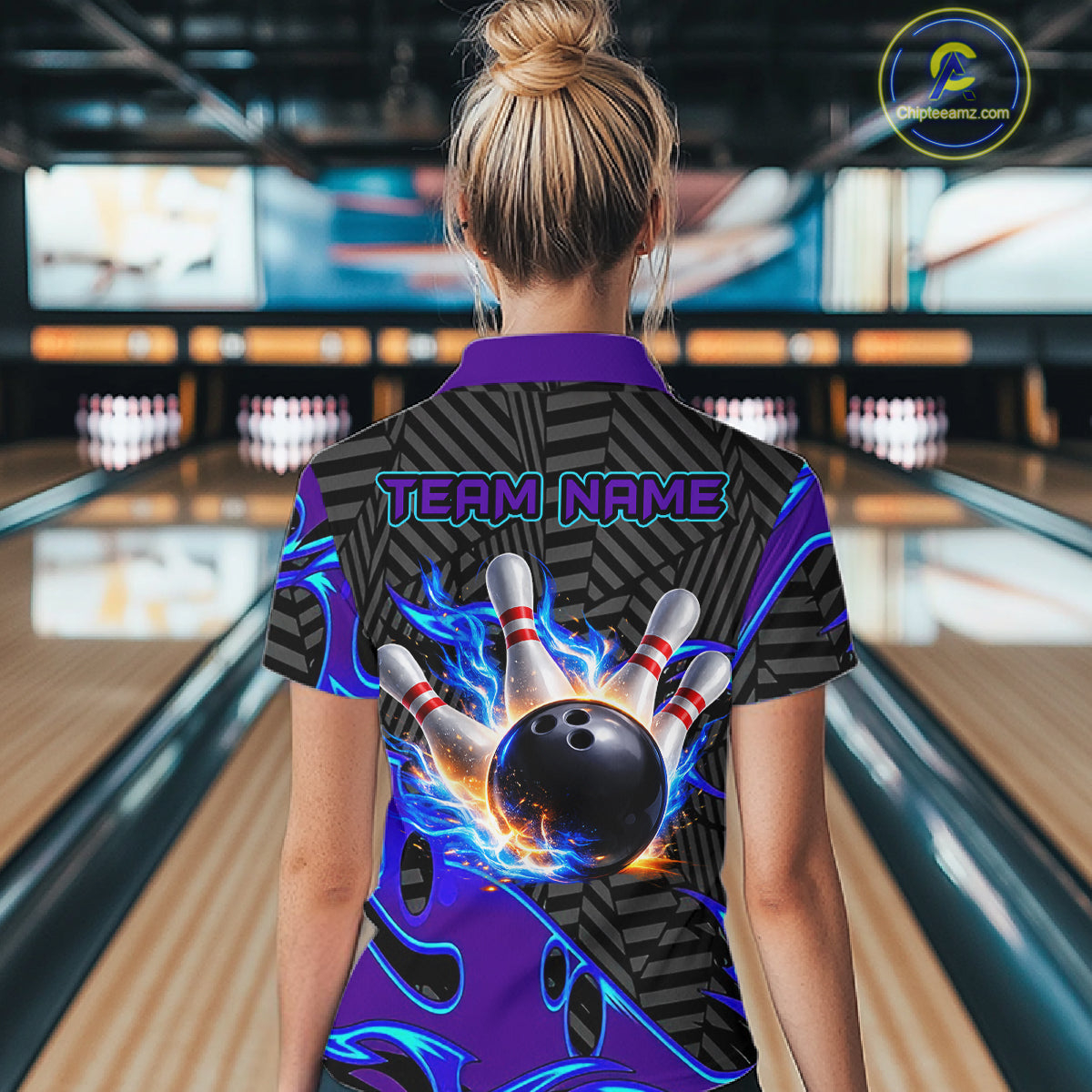 Custom Blue Purple Bowling Jersey For Women, Bowling Tournament Team Shirt Polo & Quarter Zip TDM5826