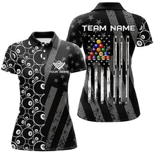 Load image into Gallery viewer, Custom Black Retro US Flag Billiard Polo &amp; Quarter-Zip Shirts For Women, Patriotic Pool Player Shirts TDM1710