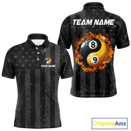 Black US Flag Ying And Yang 8 Ball & 9 Ball Custom Billiard Shirts For Men Funny Billiard Jerseys TDM4082
