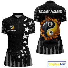 Load image into Gallery viewer, Black US Flag Ying And Yang 8 Ball &amp; 9 Ball Custom Billiard Shirts For Women Funny Billiard Jerseys TDM4083