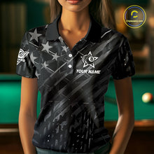 Load image into Gallery viewer, Black US Flag 8 Ball Billiard Shirts For Women Custom Patriotic Billiard Team Shirts, Pool Jerseys TDM4084