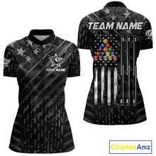 Load image into Gallery viewer, Black US Flag 8 Ball Billiard Shirts For Women Custom Patriotic Billiard Team Shirts, Pool Jerseys TDM4084