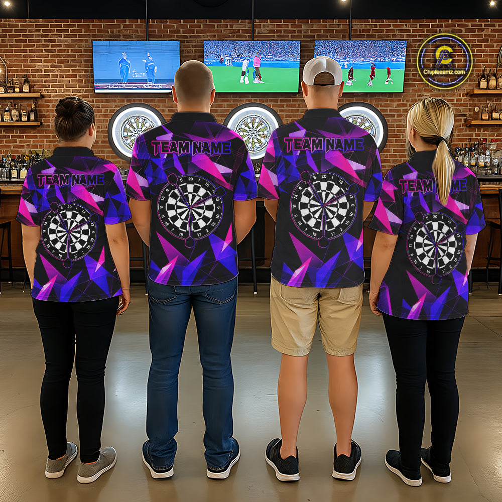 Custom Darts Shirts For Women, Pink And Purple Geometric Darts League Team Jersey Polo & Quarter Zip TDM6628
