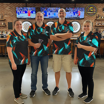 Custom Darts Shirts For Women, Orange And Turquoise Geometric Darts Team Jersey Polo & Quarter Zip TDM6629