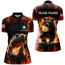 Load image into Gallery viewer, Custom Funny Bear &amp; 9 Ball Pool Fire Flame Women Polo &amp; Quarter-Zip Shirts, Unique Billiard Attire TDM1921