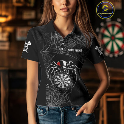 Funny Black Dartboard Spider Web Darts Shirt For Women Custom Halloween Darts Jerseys Outfit TDM4447