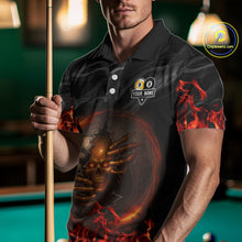 Load image into Gallery viewer, Funny Skull Billiard 8 Ball &amp; 9 Ball Pool Shirt For Men Custom Orange Flame Billiard Team Jerseys TDM4451