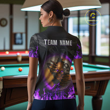 Load image into Gallery viewer, Funny Skull Billiard 8 Ball &amp; 9 Ball Pool Shirt For Women Custom Purple Flame Billiard Team Jerseys TDM4452
