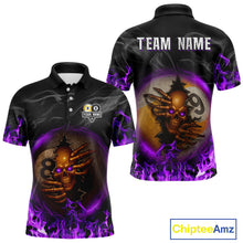 Load image into Gallery viewer, Funny Skull Billiard 8 Ball &amp; 9 Ball Pool Shirt For Men Custom Purple Flame Billiard Team Jerseys TDM4452