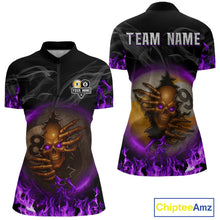 Load image into Gallery viewer, Funny Skull Billiard 8 Ball &amp; 9 Ball Pool Shirt For Women Custom Purple Flame Billiard Team Jerseys TDM4452