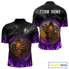 Load image into Gallery viewer, Funny Skull Billiard 8 Ball &amp; 9 Ball Pool Shirt For Men Custom Purple Flame Billiard Team Jerseys TDM4452