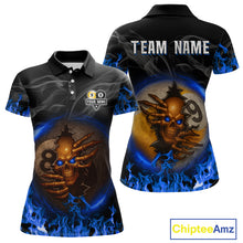 Load image into Gallery viewer, Funny Skull Billiard 8 Ball &amp; 9 Ball Pool Shirt For Women Custom Blue Flaming Billiard Team Jerseys TDM4453