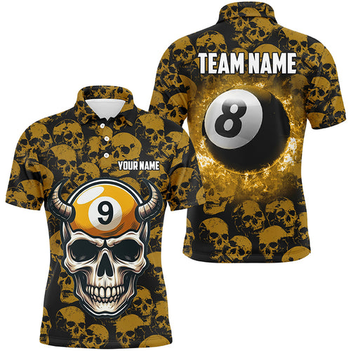 Personalized Billiard Jersey 8 & 9 Ball Custom Funny Skull Pattern Billiard Shirts For Women |Yellow TDM2369