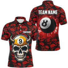 Load image into Gallery viewer, Personalized Billiard Jersey 8 &amp; 9 Ball Custom Funny Skull Pattern Billiard Shirts For Men |Red TDM2370