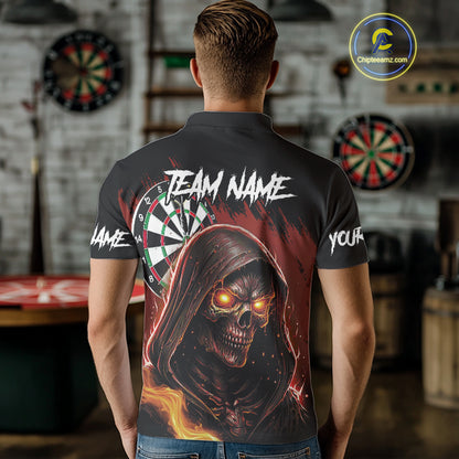 Personalized Red Grim Reaper Fire Dart Shirts For Men Custom Skull Dart Jersey Polo & 1/4 Zip TDM4891