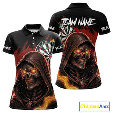 Load image into Gallery viewer, Personalized Red Death Skeleton Fire Dart Shirts For Women Custom Skull Dart Jersey Polo &amp; 1/4 Zip TDM4891