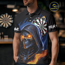 Load image into Gallery viewer, Personalized Blue Grim Reaper Fire Dart Shirts For Men Custom Skull Dart Jersey Polo &amp; 1/4 Zip TDM4892