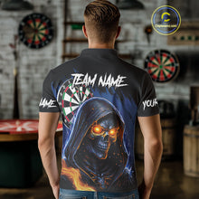 Load image into Gallery viewer, Personalized Blue Grim Reaper Fire Dart Shirts For Men Custom Skull Dart Jersey Polo &amp; 1/4 Zip TDM4892