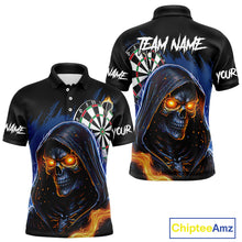 Load image into Gallery viewer, Personalized Blue Grim Reaper Fire Dart Shirts For Men Custom Skull Dart Jersey Polo &amp; 1/4 Zip TDM4892