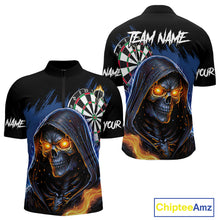 Load image into Gallery viewer, Personalized Blue Grim Reaper Fire Dart Shirts For Men Custom Skull Dart Jersey Polo &amp; 1/4 Zip TDM4892