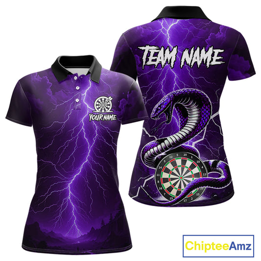 Purple Lightning Thunder Cobra Darts Shirt For Women Custom Darts League Team Jersey Polo & 1/4 Zip TDM4896