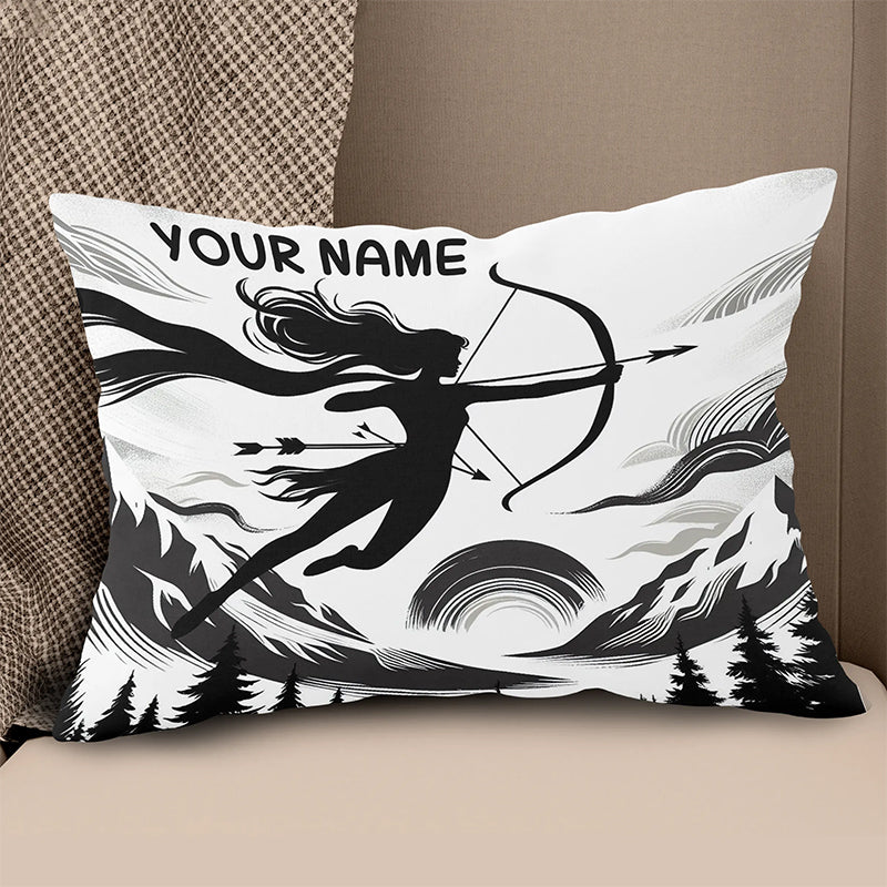 Custom Black White Funny Women Archer Pillow, Archery Decorative Pillows TDM0824