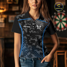 Load image into Gallery viewer, Black And Blue Camo Dart Shirt With Pocket Option For Women Custom Dart Jersey TDM5828