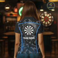 Load image into Gallery viewer, Black And Blue Camo Dart Shirt With Pocket Option For Women Custom Dart Jersey TDM5828