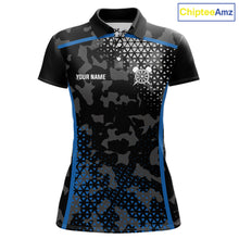 Load image into Gallery viewer, Black And Blue Camo Dart Shirt With Pocket Option For Women Custom Dart Jersey TDM5828