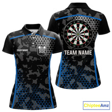 Load image into Gallery viewer, Black And Blue Camo Dart Shirt With Pocket Option For Women Custom Dart Jersey TDM5828