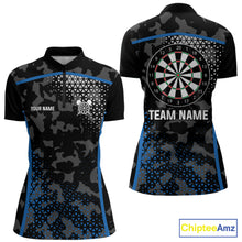Load image into Gallery viewer, Black And Blue Camo Dart Shirt With Pocket Option For Women Custom Dart Jersey TDM5828