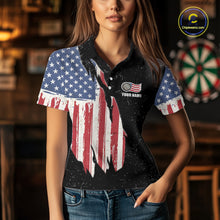Load image into Gallery viewer, Personalized Grunge US Flag Eagle Darts Shirt For Women, Patriotic Darts Team Jersey Polo &amp; 1/4 Zip TDM5831