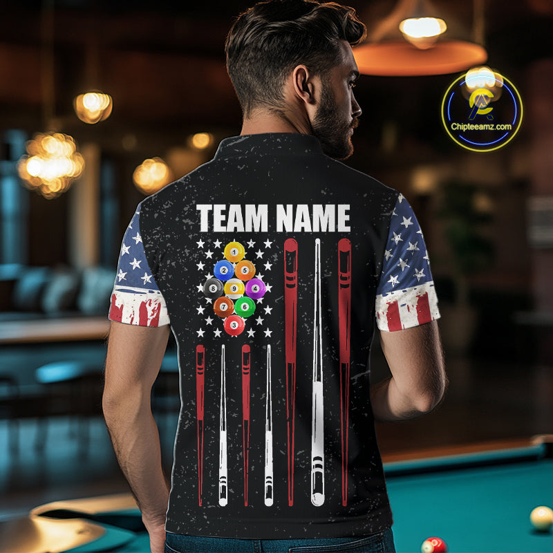 Personalized Grunge American Flag Men's Billiard Shirt Custom 9 Ball Pool Billiard Team Jersey TDM5832