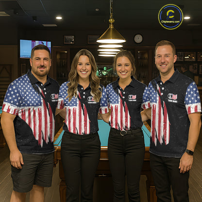 Personalized Grunge American Flag Women's Billiard Shirt Custom 9 Ball Pool Billiard Team Jersey TDM5832