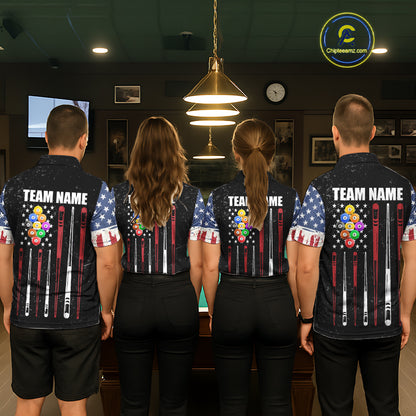 Personalized Grunge American Flag Women's Billiard Shirt Custom 9 Ball Pool Billiard Team Jersey TDM5832