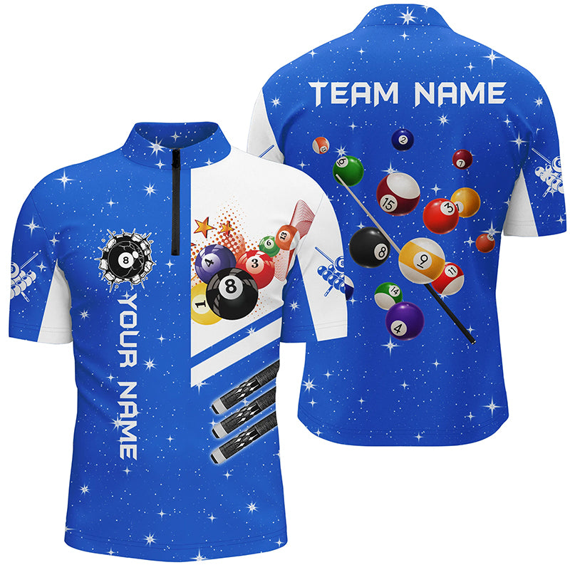 Personalized Blue 3D Billiard Balls Men Quarter-Zip Shirts, Billiard Team League Jerseys TDM1162