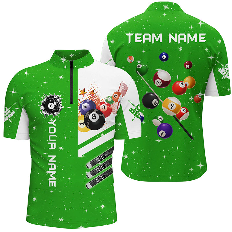 Personalized Green 3D Billiard Balls Men Quarter-Zip Shirts, Billiard Team League Jerseys TDM1163