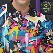 Load image into Gallery viewer, Funny Shark Colorful Graffiti Bowling Shirts For Men, Best Bowling Team Jersey Polo &amp; 1/4 Zip TDM6208