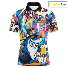 Load image into Gallery viewer, Funny Shark Colorful Graffiti Bowling Shirts For Men, Best Bowling Team Jersey Polo &amp; 1/4 Zip TDM6208