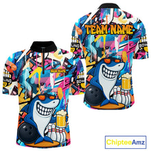 Load image into Gallery viewer, Funny Shark Colorful Graffiti Bowling Shirts For Men, Best Bowling Team Jersey Polo &amp; 1/4 Zip TDM6208