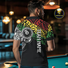 Load image into Gallery viewer, Back view of man wearing a tribal pool team shirt in a billiards hall.