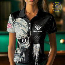 Load image into Gallery viewer, Grunge Camo Skull American Flag Billiard Shirt For Women Custom Patriotic 8 Ball Pool Team Jersey TDM4276