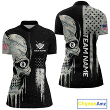 Load image into Gallery viewer, Grunge Camo Skull American Flag Billiard Shirt For Women Custom Patriotic 8 Ball Pool Team Jersey TDM4276