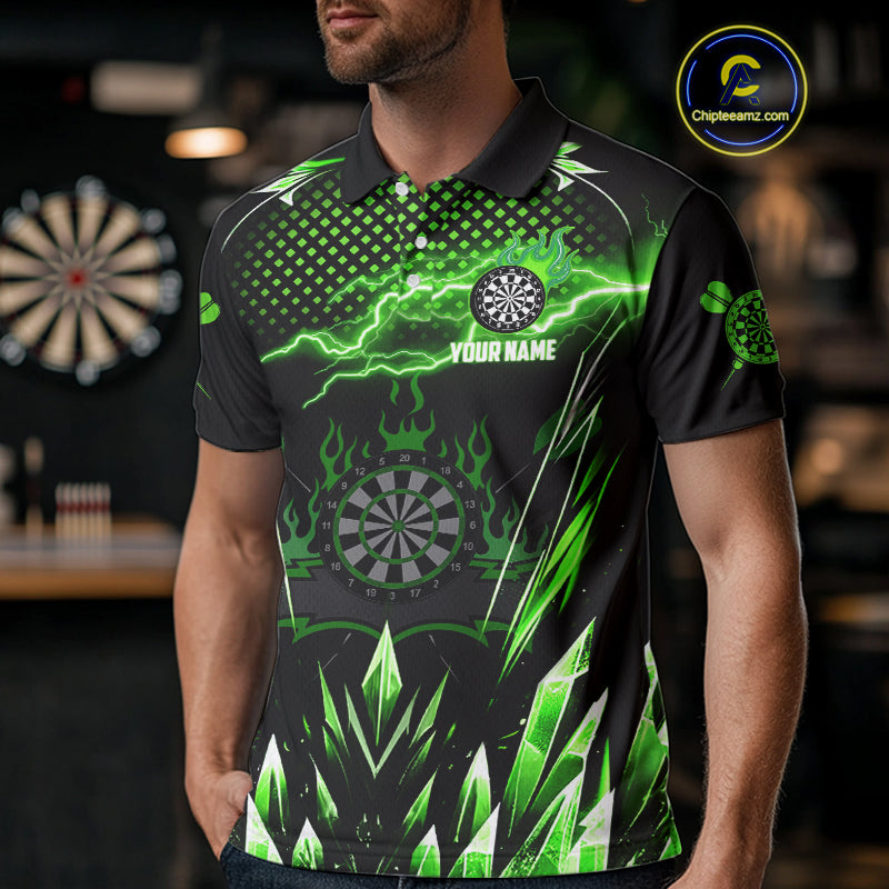Personalized Green Icy Lightning Darts Shirt For Men Custom Dart League Team Jersey Polo & 1/4 Zip TDM4464